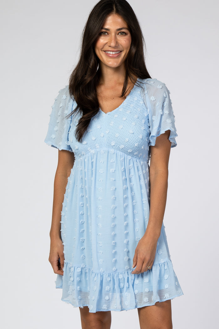 Light Blue Swiss Dot Smocked Dress