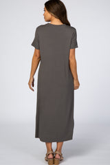 Charcoal Side Slit Maternity Midi Dress