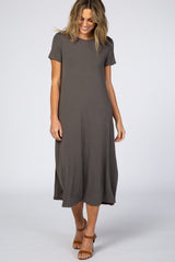 Charcoal Side Slit Maternity Midi Dress