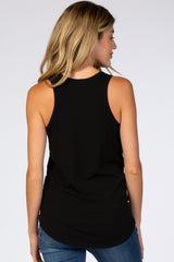 Black Ribbed Sleeveless Maternity Top