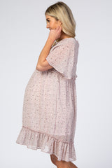 Light Pink Floral Chiffon Ruffle Maternity Dress