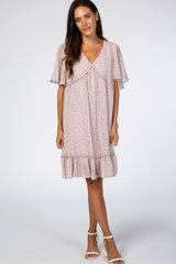 Light Pink Floral Chiffon Ruffle Dress