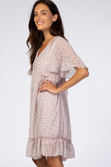 Light Pink Floral Chiffon Ruffle Dress