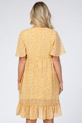 Yellow Floral Chiffon Ruffle Maternity Dress