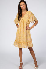 Yellow Floral Chiffon Ruffle Dress