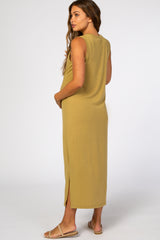 Gold Sleeveless Side Slit Maternity Maxi Dress