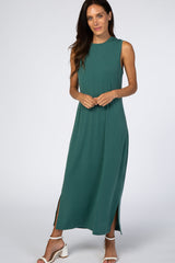 Teal Sleeveless Side Slit Maxi Dress