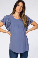 Blue Tiered Ruffle Sleeve Maternity Top