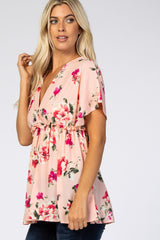 Pink Floral Wrap Front Lettuce Trim Top