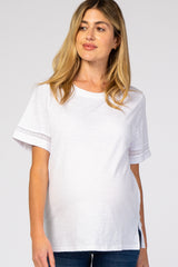 White Crochet Inset Maternity Short Sleeve Maternity Top