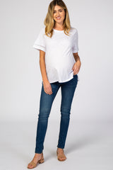 White Crochet Inset Maternity Short Sleeve Maternity Top