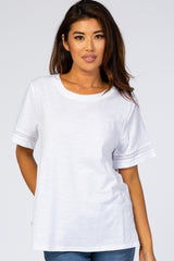 White Crochet Inset Maternity Short Sleeve Maternity Top