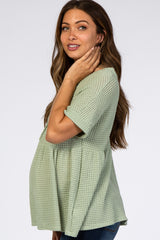 Light Olive Open Knit Button Front Babydoll Maternity Top