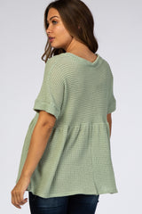 Light Olive Open Knit Button Front Babydoll Maternity Top