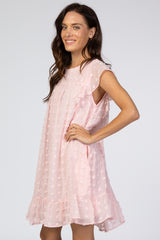 Light Pink Textured Polka Dot Ruffle Dress