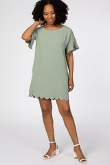 Mint Green Ruffle Sleeve Scalloped Maternity Dress