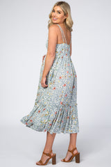 Grey Floral Empire Waist Ruffle Hem Maternity Maxi Dress