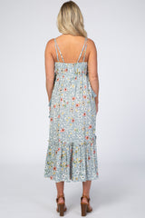 Grey Floral Empire Waist Ruffle Hem Maternity Maxi Dress