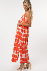 Coral Tie Dye Maternity Maxi Dress