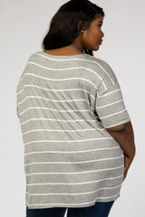 Grey Striped Plus Maternity Tee
