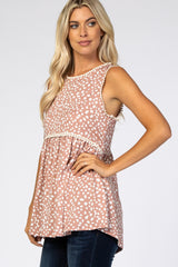 Mauve Speckled Crochet Trim Tank Top