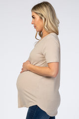 Taupe V-Neck Short Sleeve Maternity Top