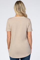 Taupe V-Neck Short Sleeve Maternity Top
