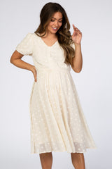 Cream Swiss Dot Midi Maternity Dress
