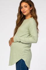 Green Long Sleeve Ribbed Maternity Top