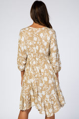 Taupe Floral Silhouette Print Dress