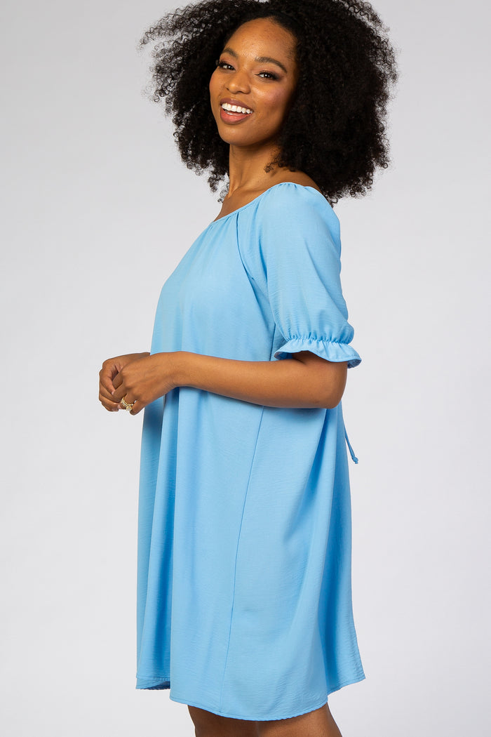 Light Blue Short Ruffle Sleeve Dress