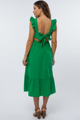 Green Ruffled Open Back Maternity Midi Dress