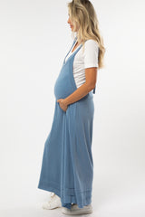 Blue Terry Wide Leg Maternity Jumpsuit