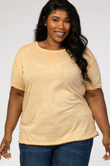 Yellow Raw Edge Short Sleeve Maternity Plus Top