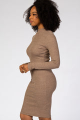 Taupe Ribbed Mock Neck Fitted Dress