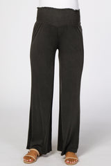 Black Smocked Waist Knit Maternity Pants