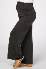 Black Smocked Waist Knit Maternity Pants