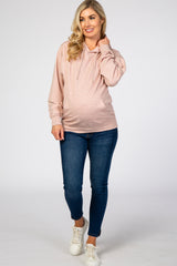 Pink Basic Hooded Maternity Sweatshirt
