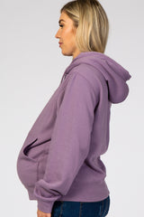 Purple Soft Fleece Maternity Drawstring Hoodie