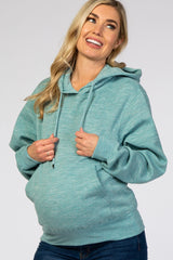 Blue Soft Fleece Maternity Drawstring Hoodie