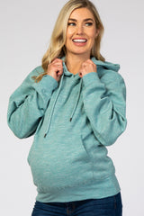 Blue Soft Fleece Maternity Drawstring Hoodie