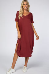 Rust Short Sleeve Maternity Midi Dress