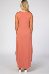 Orange Rounded Hem Maternity Maxi Dress