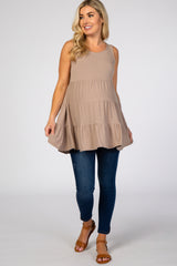 Beige Tiered Sleeveless Maternity Top