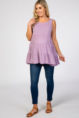 Lavender Tiered Sleeveless Maternity Top