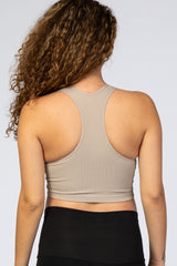 Taupe Ribbed V-Neck Maternity Racerback Sports Bra