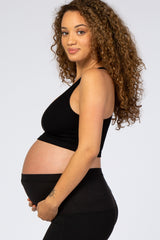 Black Ribbed V-Neck Maternity Racerback Sports Bra