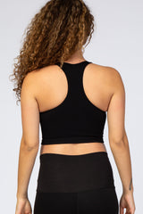 Black Ribbed V-Neck Maternity Racerback Sports Bra
