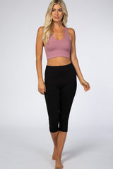 Mauve Ribbed V-Neck Racerback Sports Bra