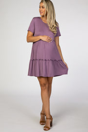Lavender Ruffle Accent Maternity Dress